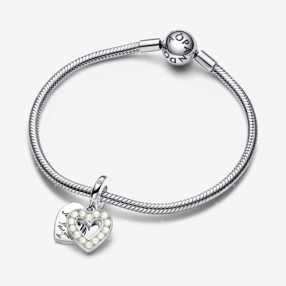 Pandora Pearlescent White Heart Double Dangle Charm